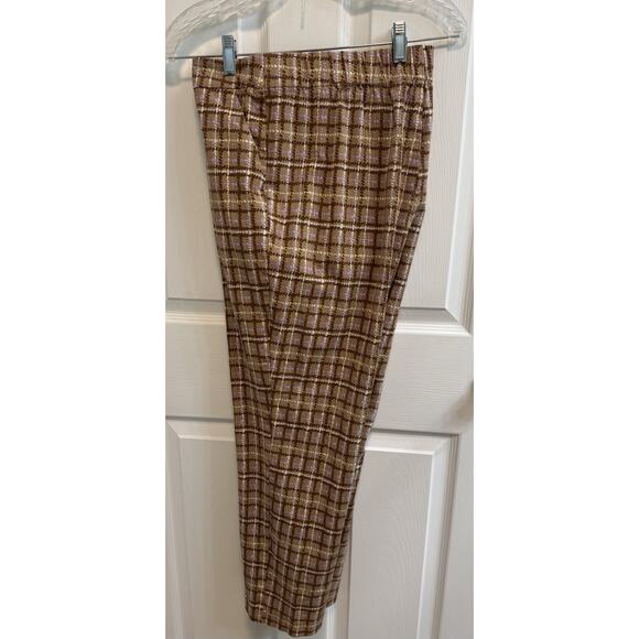 Isaac Mizrahi Size 16 24/7 Slim Leg Ankle Pant Brown Pink Plaid Stretch New - Picture 1 of 13